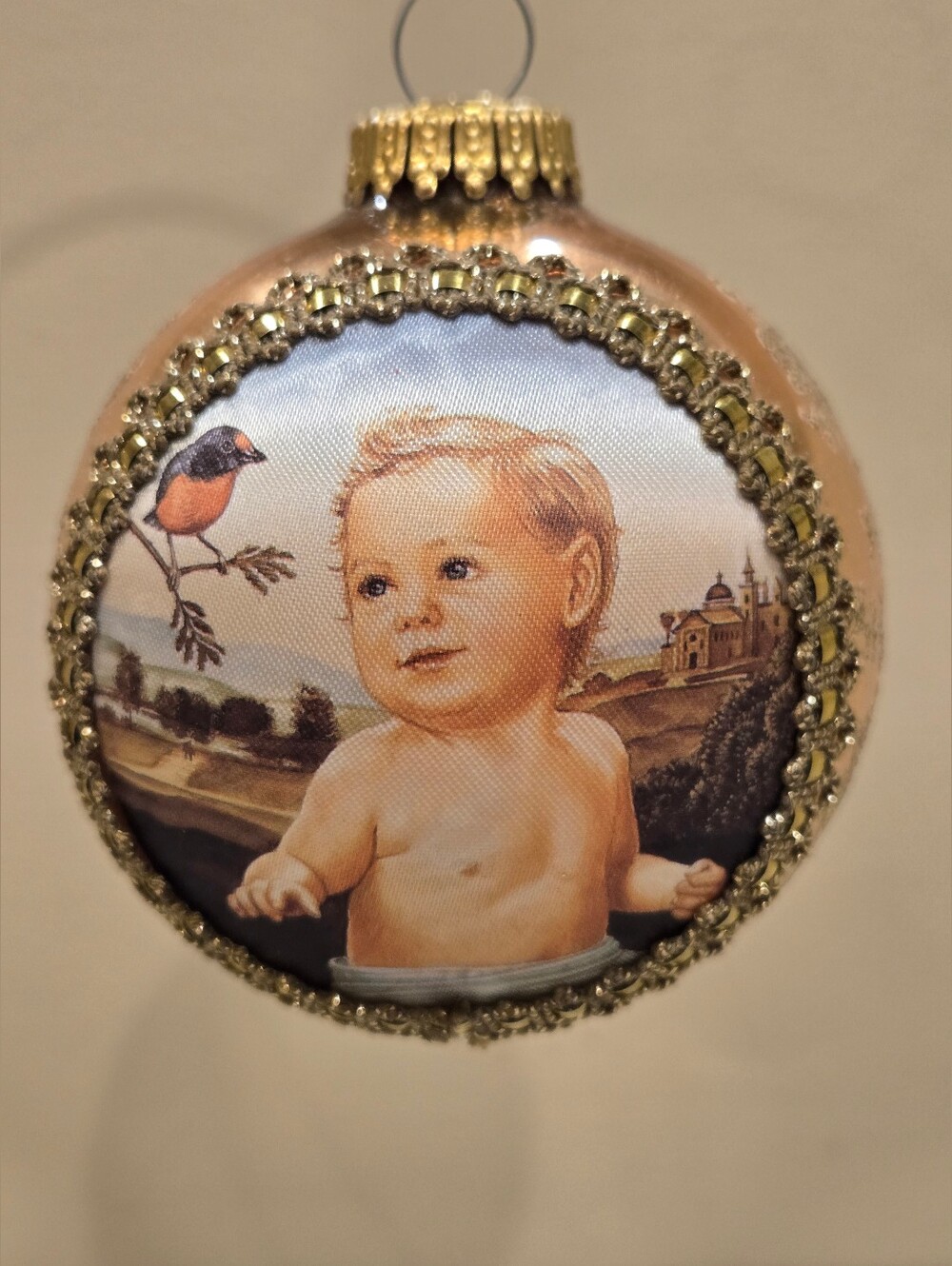 Vintage Chrismas By Krebs Cherub With Bird Ornament Gold Finish